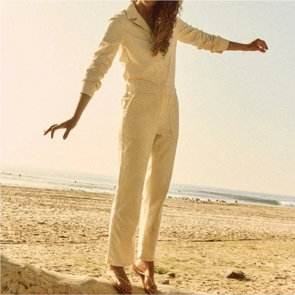 NWT Faherty Natural Ecru Overland Organic Stretch Twill Jumpsuit M - Picture 3 of 9